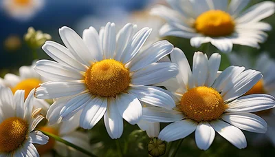 Close Up Of Vibrant White Daisy Flowers