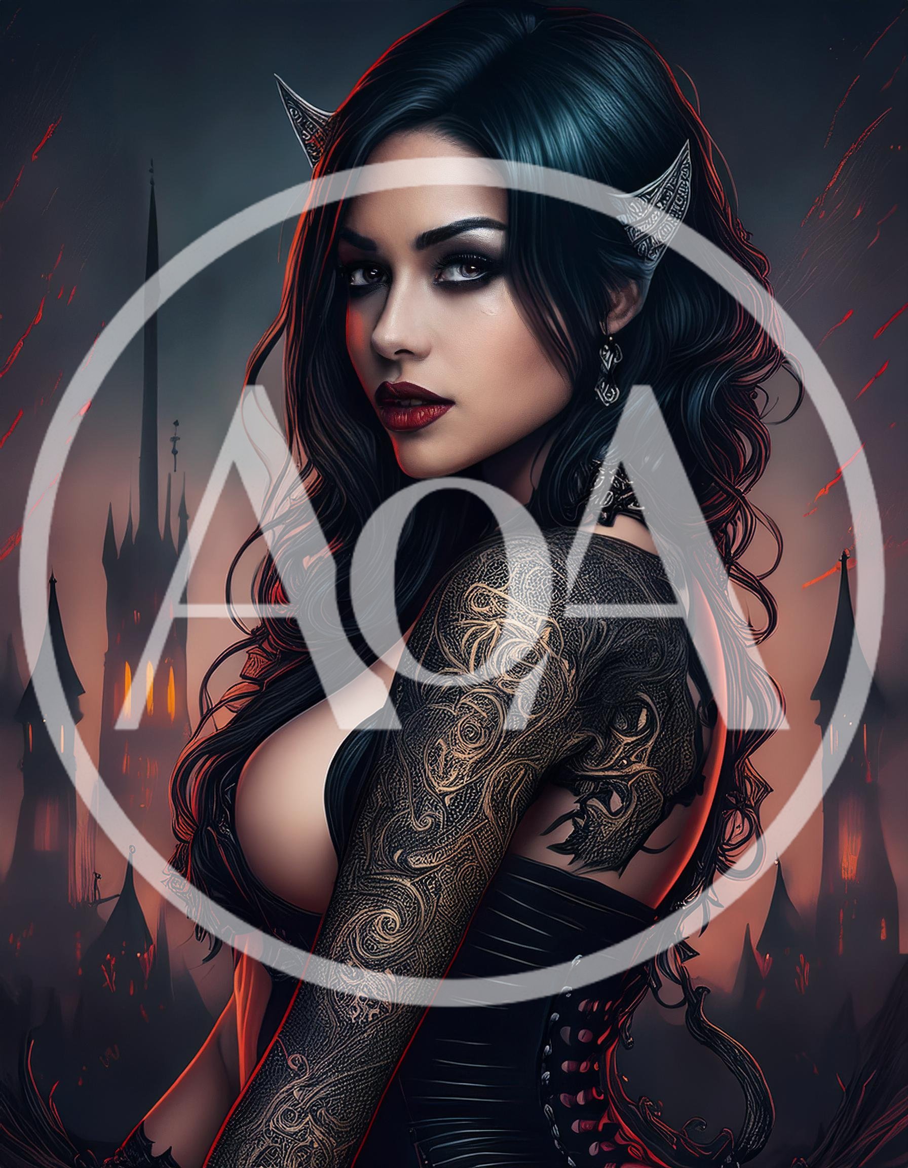 Gothic Fantasy Succubus With Intricate Arm Tattoo