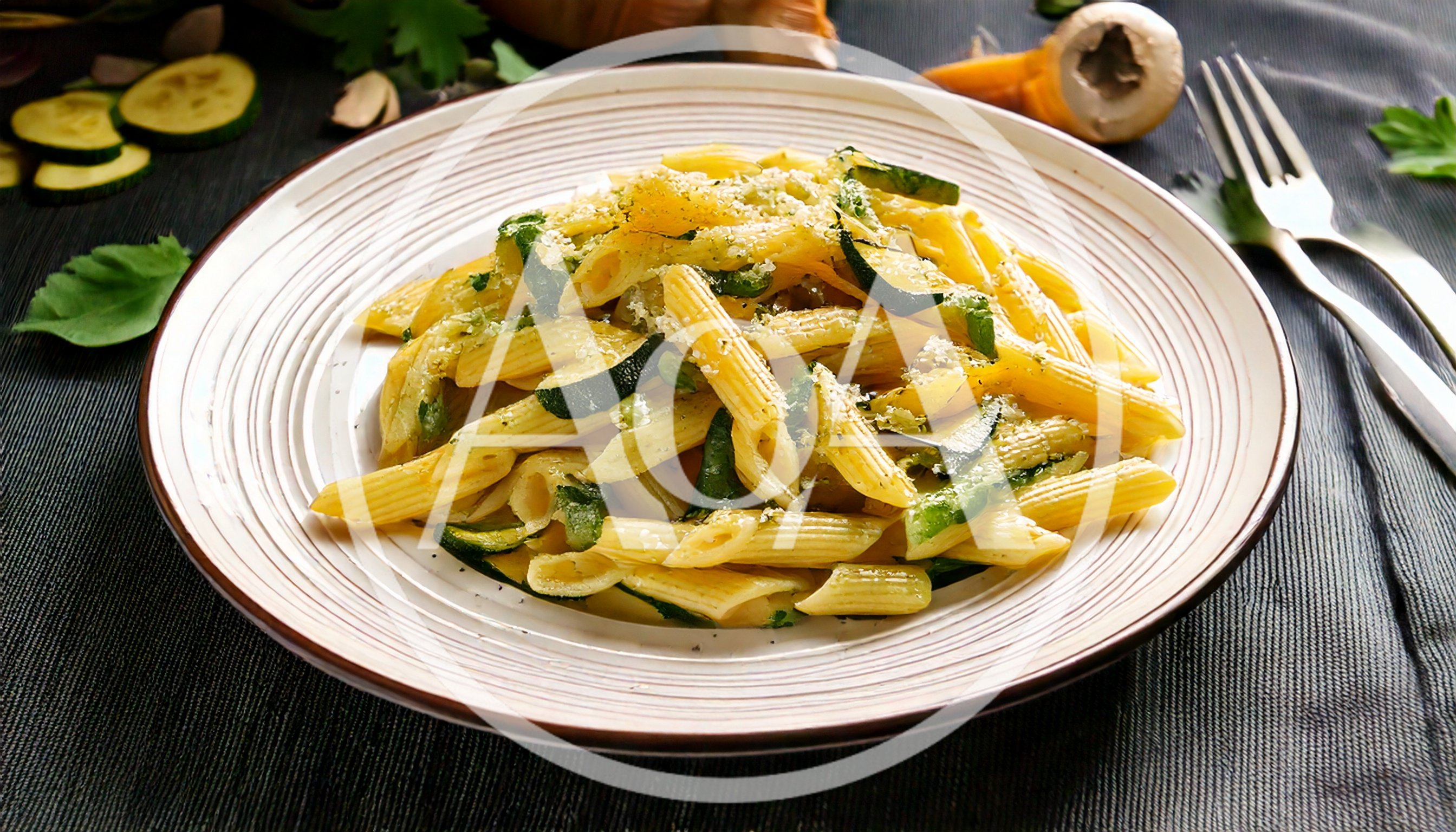 Penne Pasta With Zucchini And Parmesan Cheese