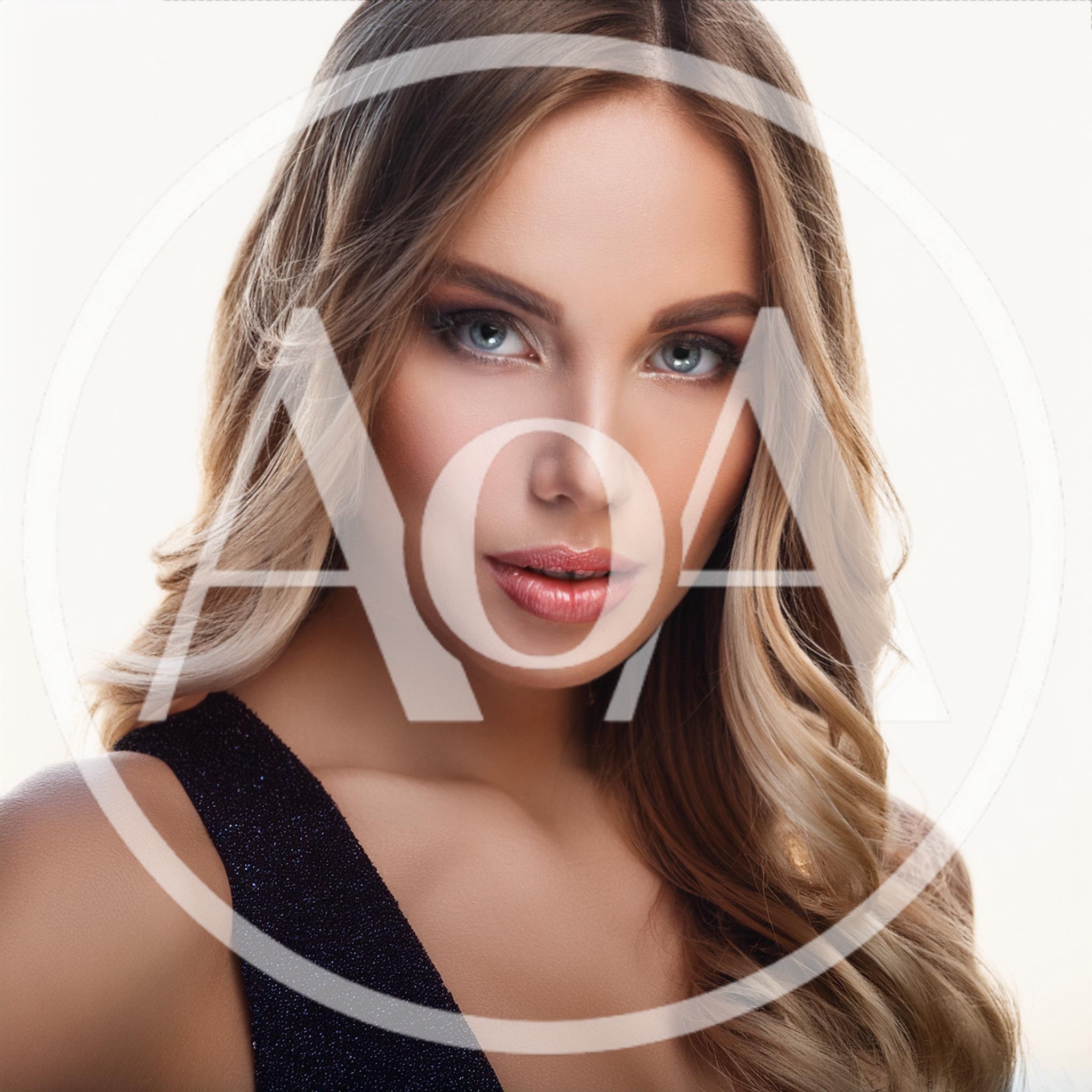 Portrait Of A Beautiful Blonde Woman With Blue Eyes