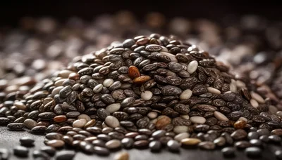 Macro Close Up Of A Pile Of Chia Seeds