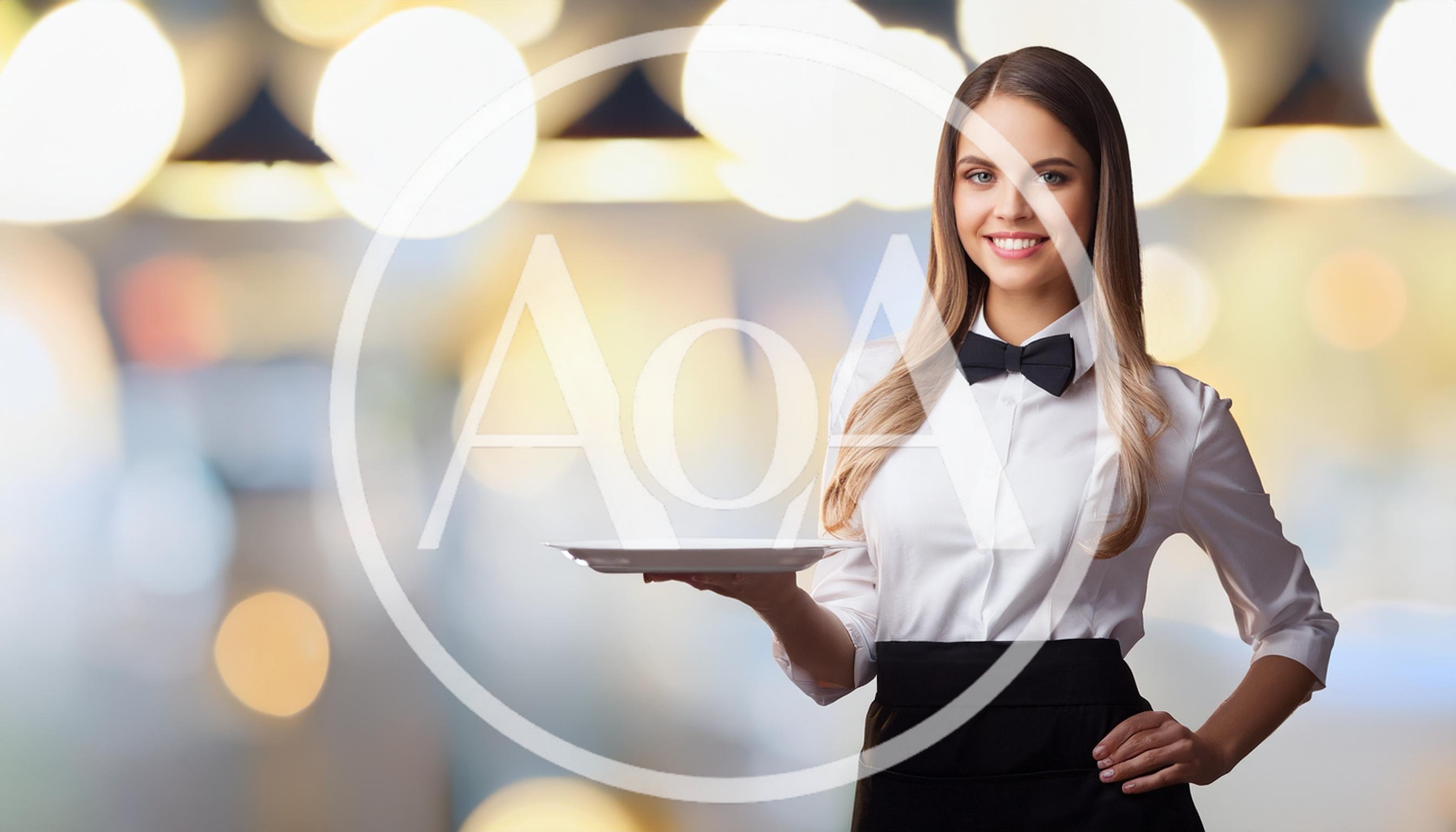 Smiling Waitress Holding An Empty White Plate