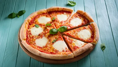 Fresh Margherita Pizza on a Wooden Board