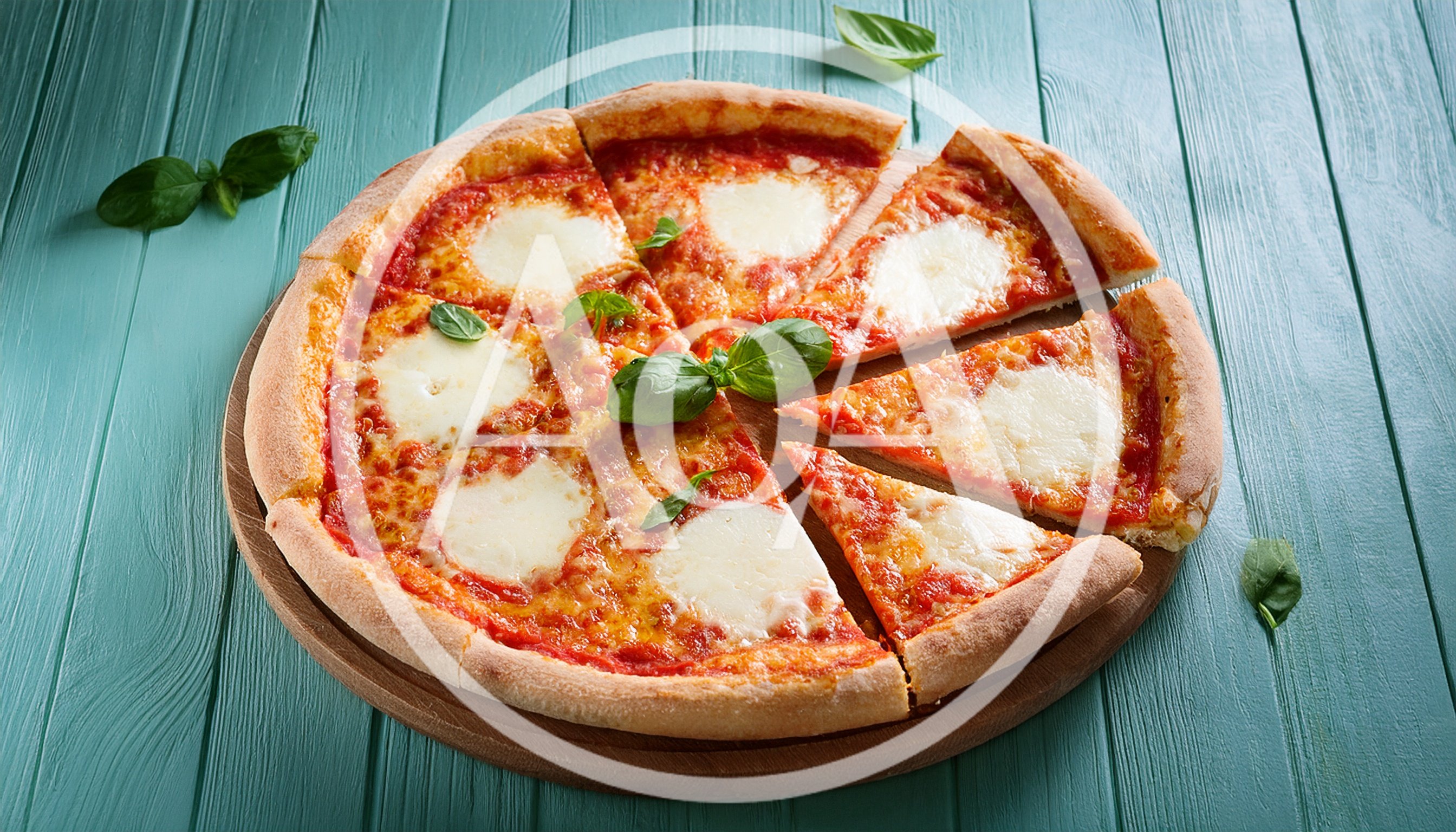 Fresh Margherita Pizza on a Wooden Board