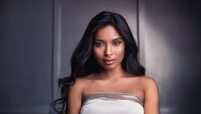 Portrait Of A Beautiful Young Woman With Long Dark Hair