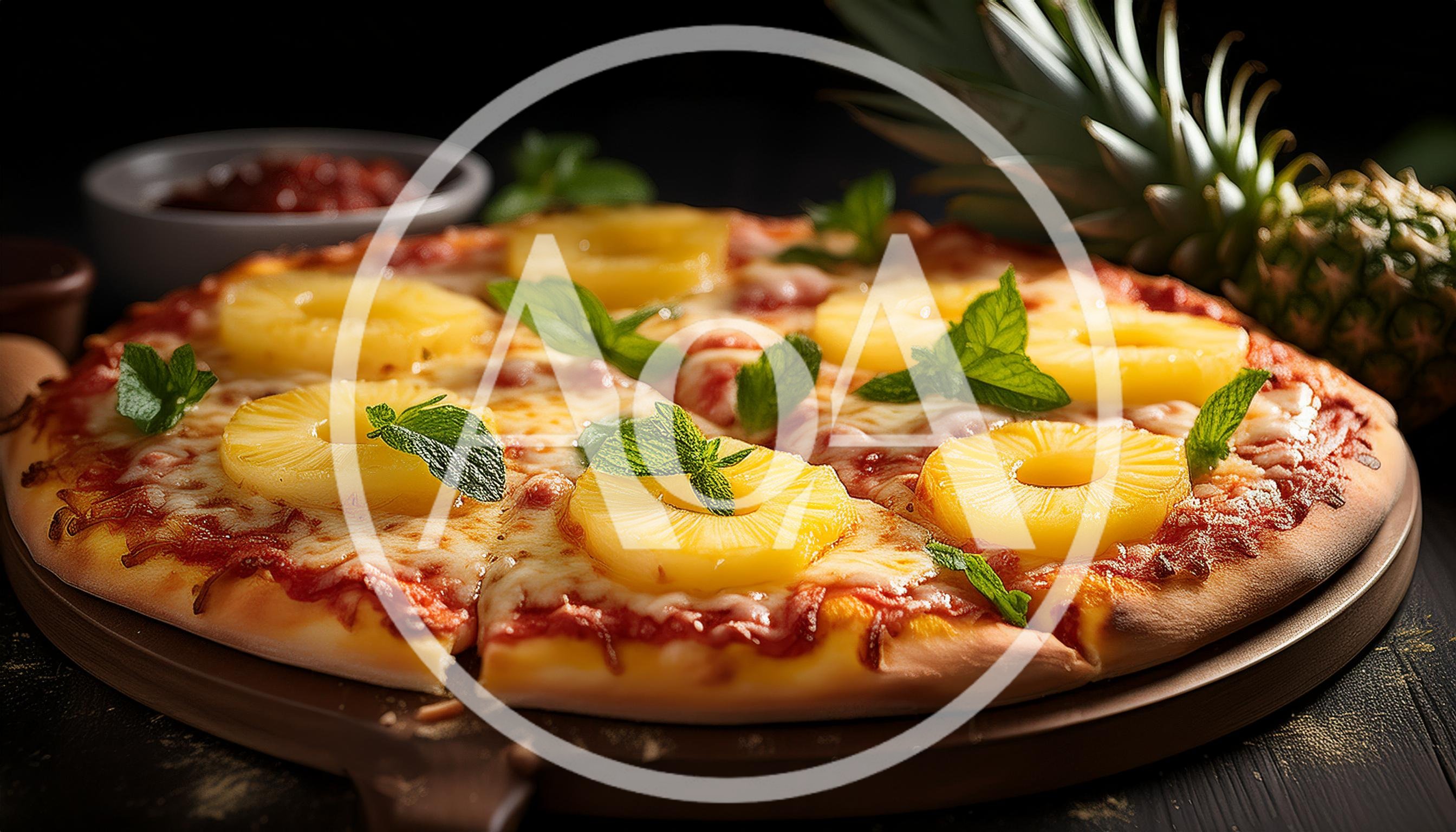 Fresh Hawaiian Pizza With Pineapple Rings And Basil