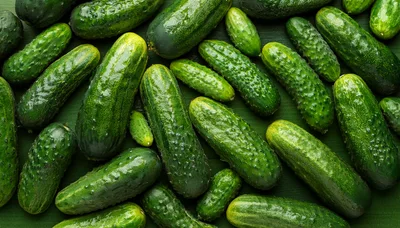 Fresh Green Cucumbers Arranged On A Dark Background