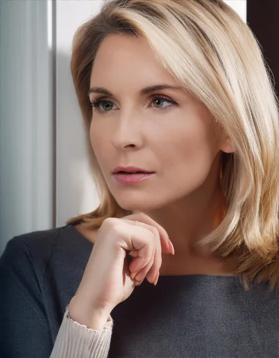 Thoughtful Blonde Woman Resting Chin On Hand