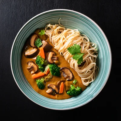 Bowl Of Vegetable Curry With Noodles