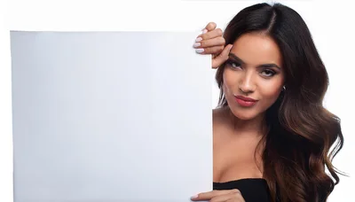 Beautiful Woman Holding A Blank White Poster Board