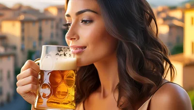 Young Woman Enjoying A Cold Beer Outdoors