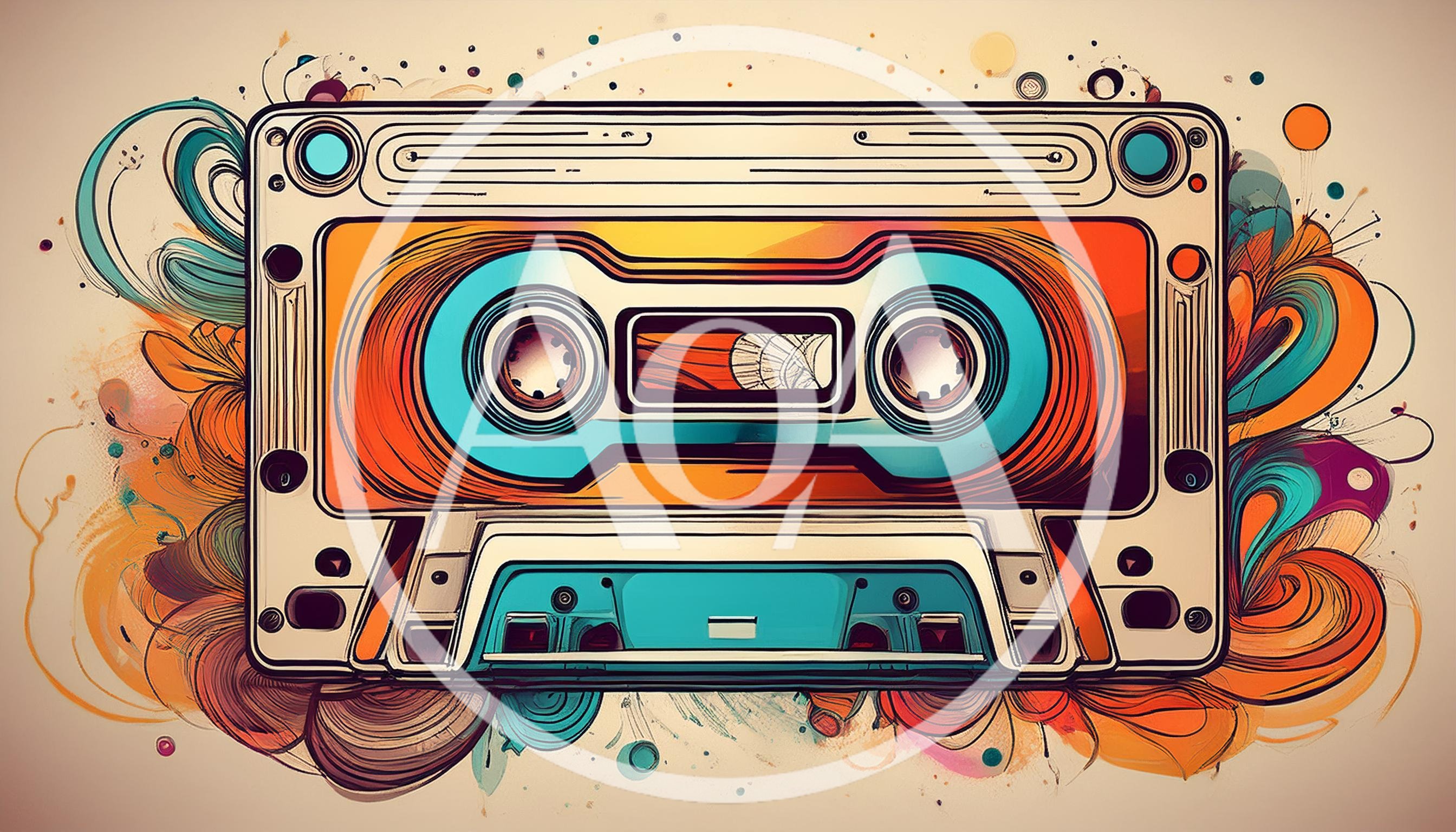 Retro Cassette Tape With Abstract Colorful Swirls