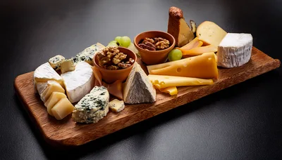 Gourmet Cheese Board With Nuts And Grapes