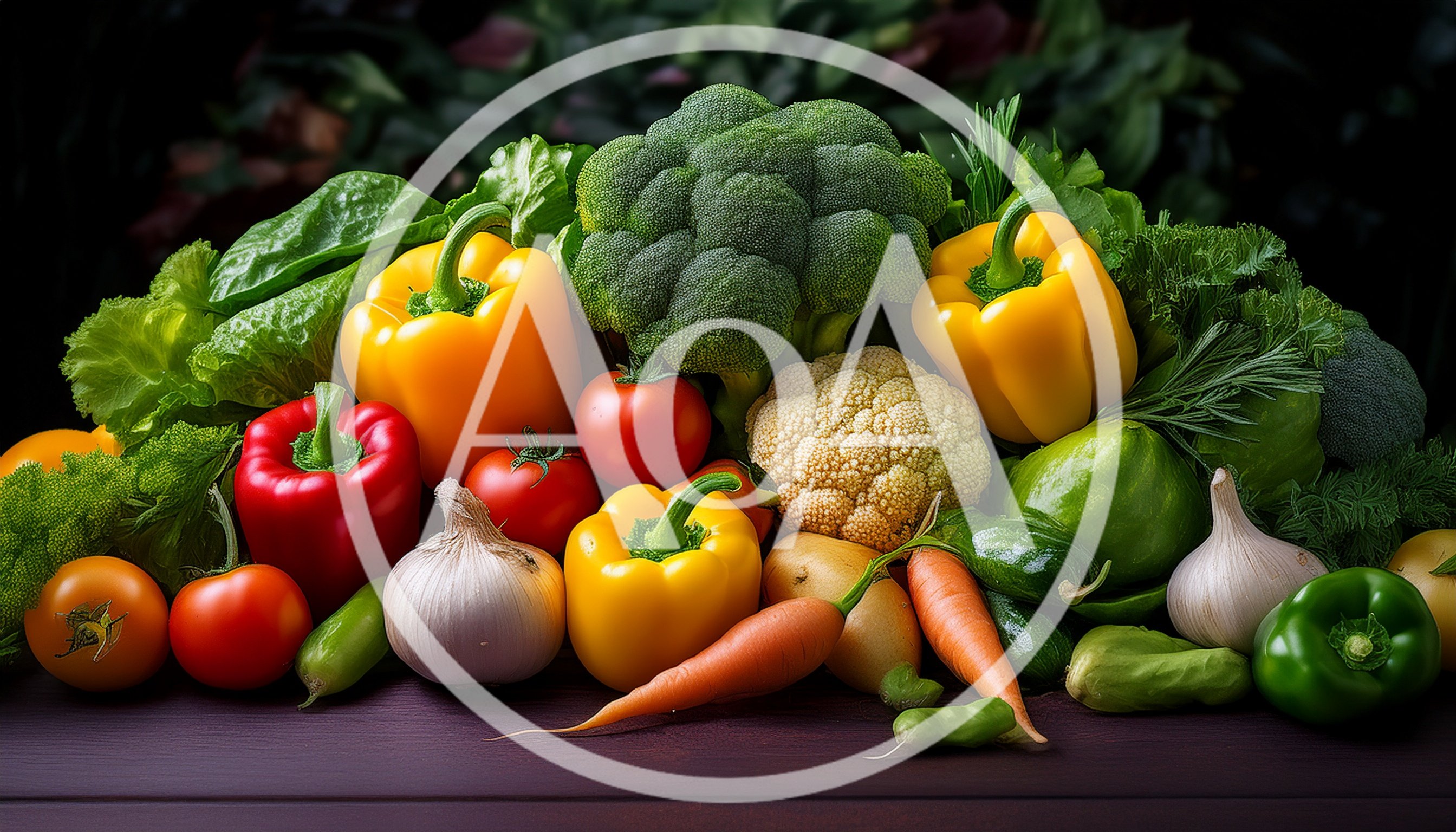Fresh Assorted Vegetables Arranged on Dark Wooden Surface