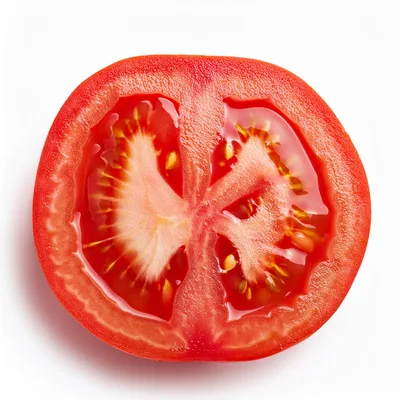 Fresh Sliced Tomato Half Isolated On White Background