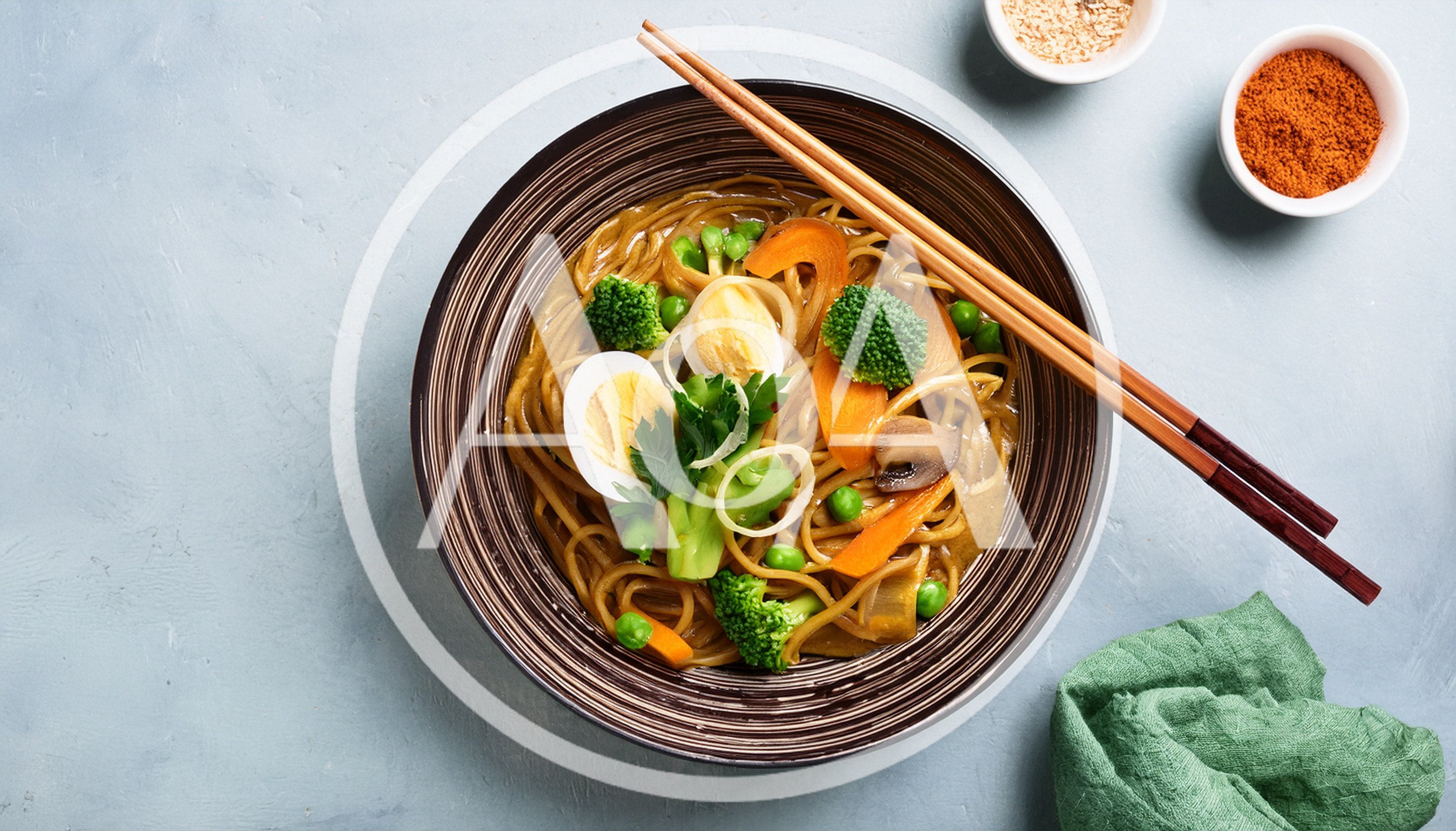 Bowl Of Vegetable Ramen With Boiled Egg