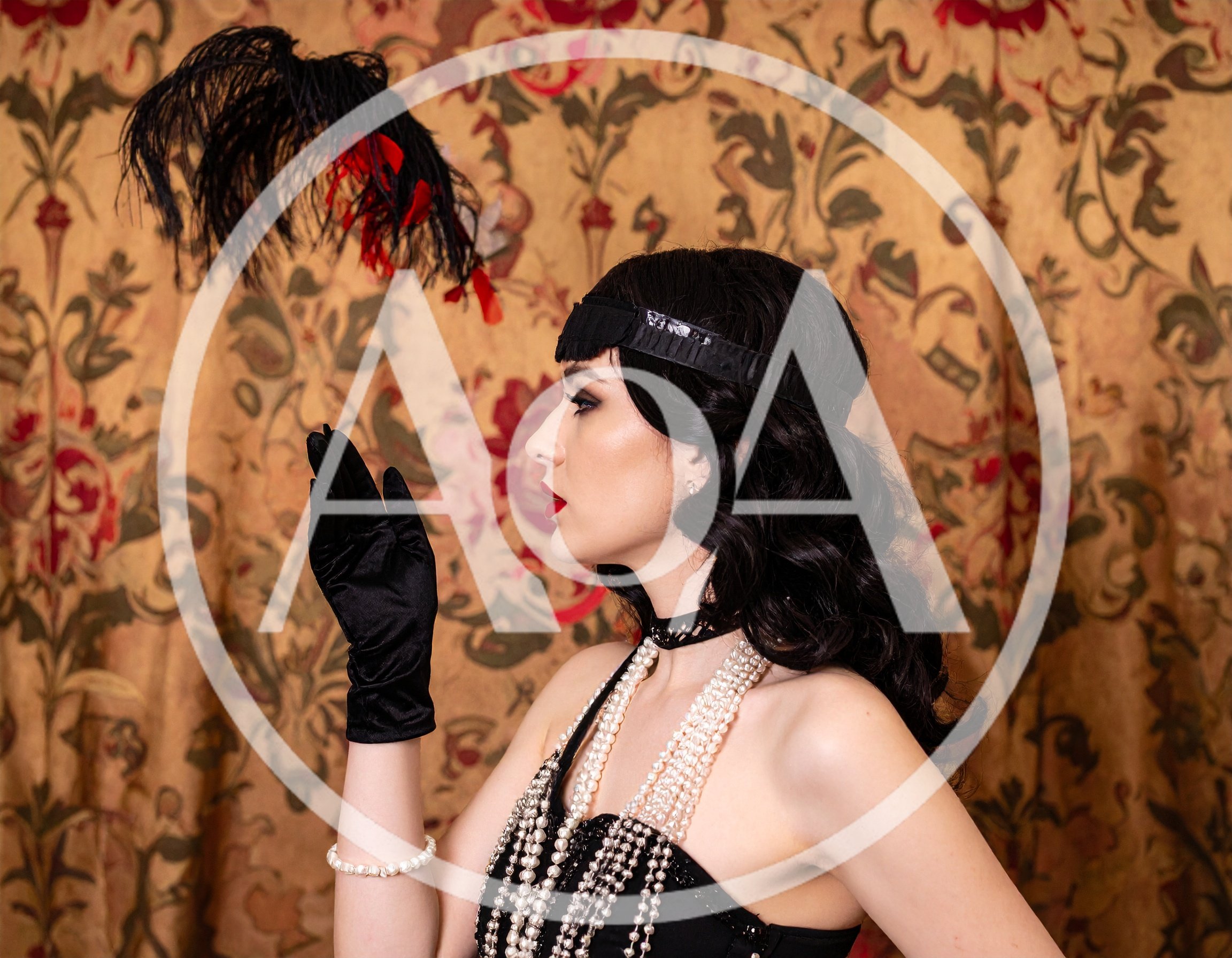 Elegant Woman In 1920s Flapper Costume With Feather