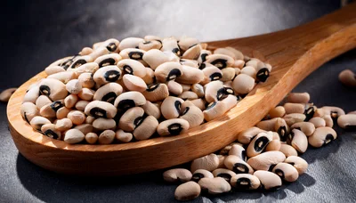 Wooden Spoon Filled With Dried Black Eyed Peas