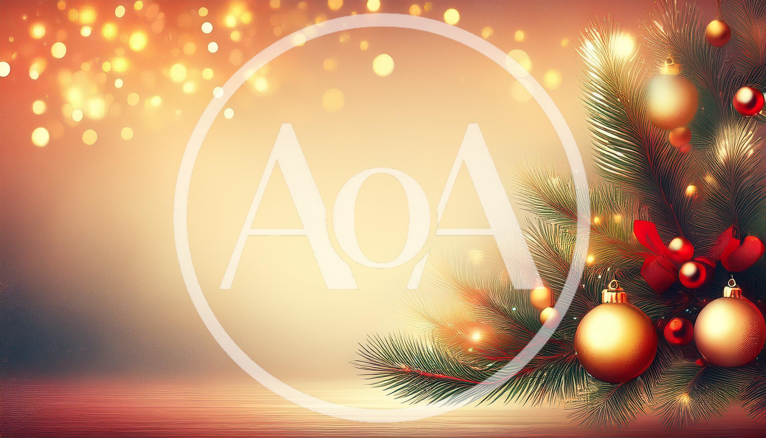 Christmas Tree Branch With Golden Ornaments And Bokeh Background