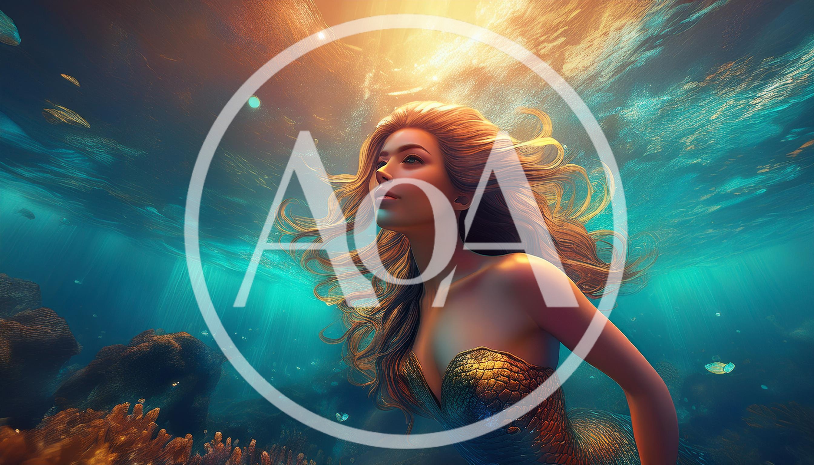 Beautiful Mermaid Swimming Underwater In A Vibrant Coral Reef
