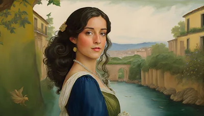Portrait Of A Renaissance Style Woman By A River