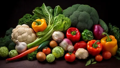 Fresh Assorted Vegetables Arranged on Dark Background