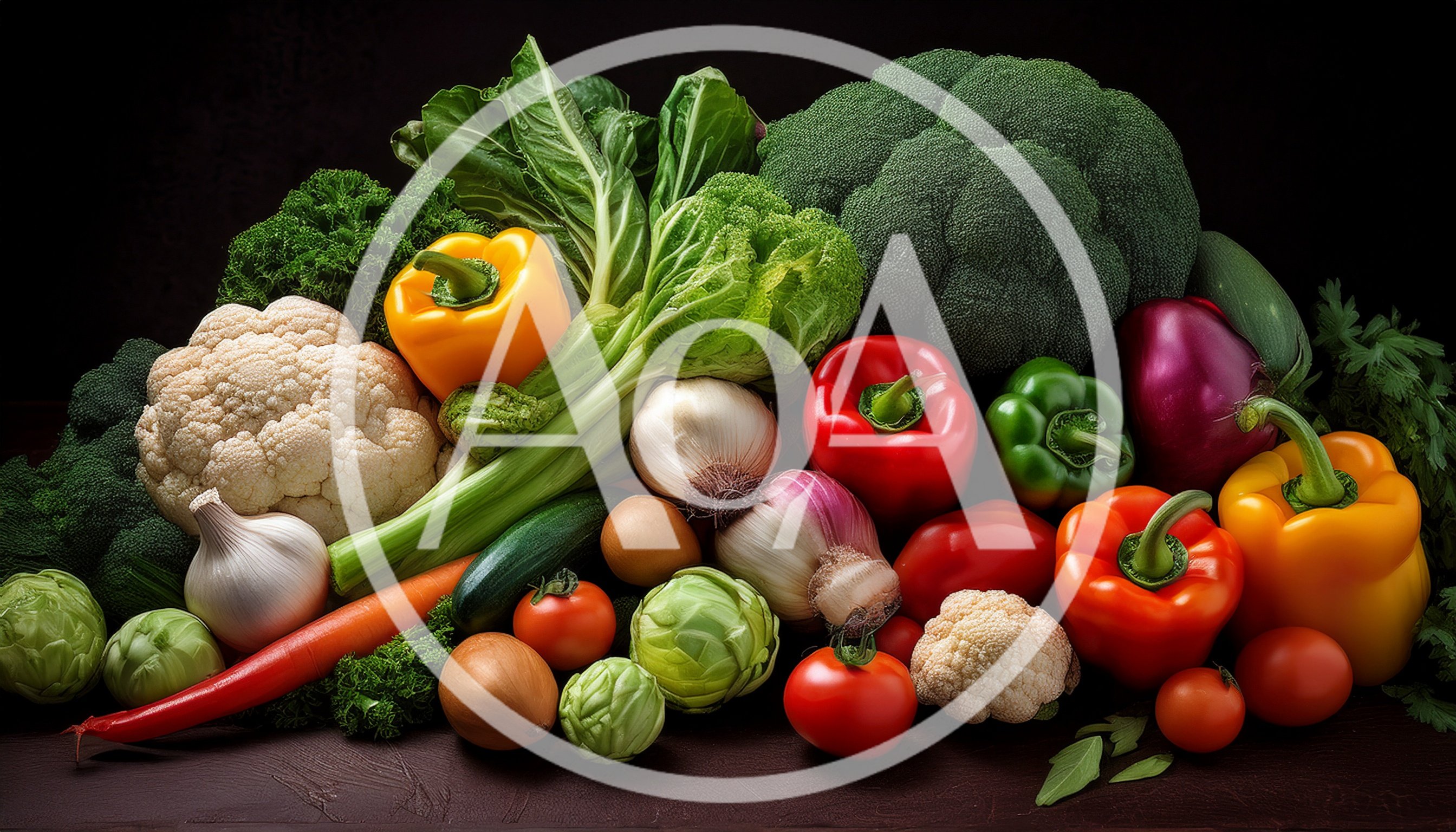 Fresh Assorted Vegetables Arranged on Dark Background