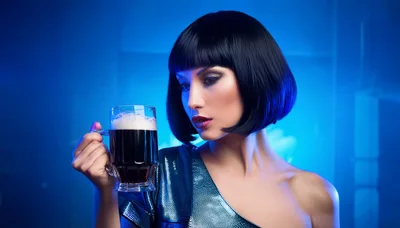 Woman With Bob Haircut Holding A Glass Of Stout