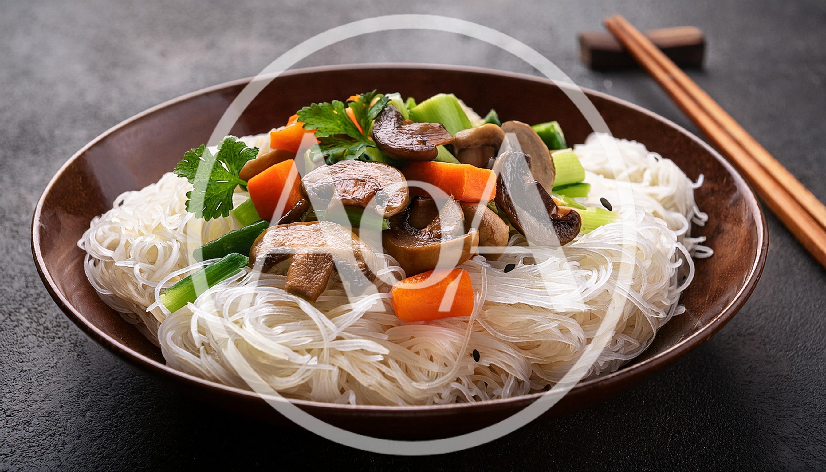 Bowl Of Glass Noodles With Mushrooms And Vegetables
