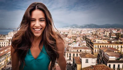 Happy Young Woman Smiling Overlooking Naples Cityscape