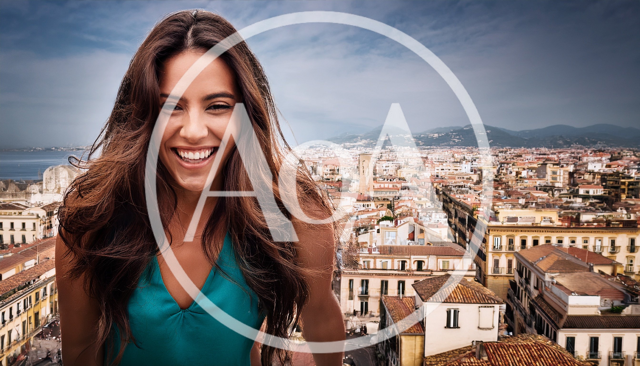 Happy Young Woman Smiling Overlooking Naples Cityscape