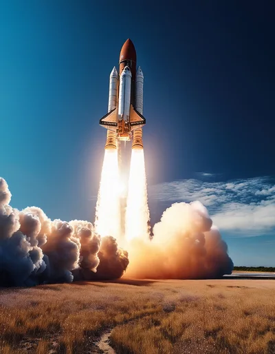 Space Shuttle Launching From A Grassy Field