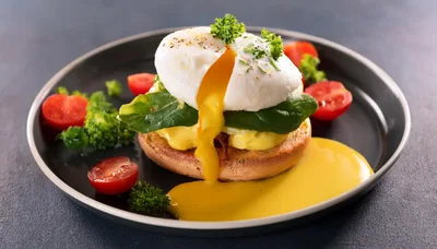Poached Egg Benedict With Hollandaise Sauce On Toast