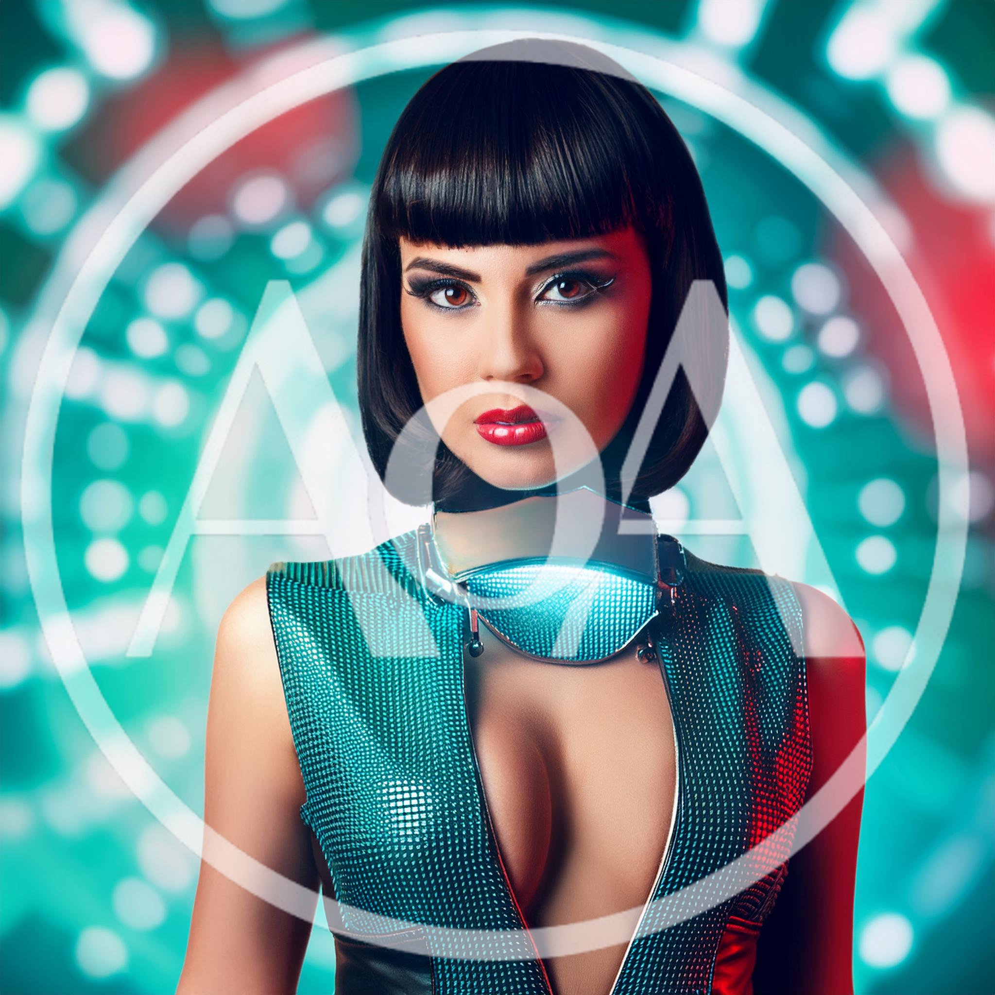 Futuristic Woman With Bob Haircut In Cyberpunk Outfit