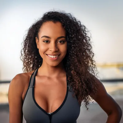 Portrait Of A Smiling Athletic Woman In Sportswear
