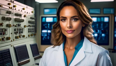 Female Scientist Standing In A High Tech Control Room