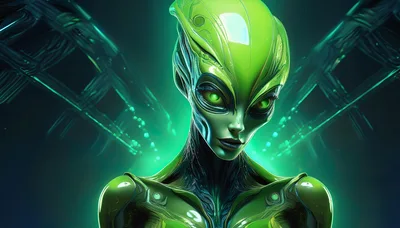 Futuristic Green Alien Cyborg Portrait