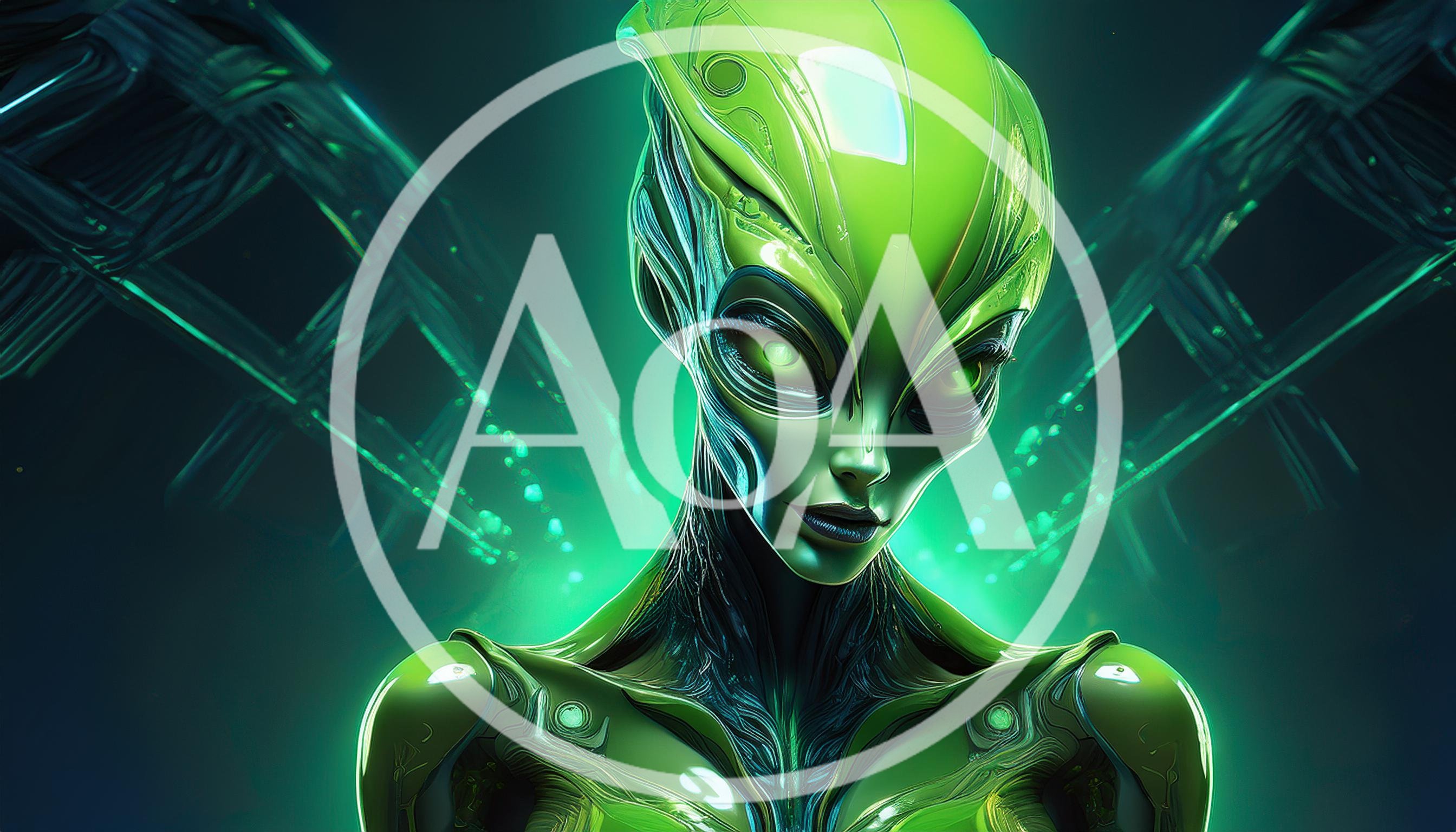 Futuristic Green Alien Cyborg Portrait