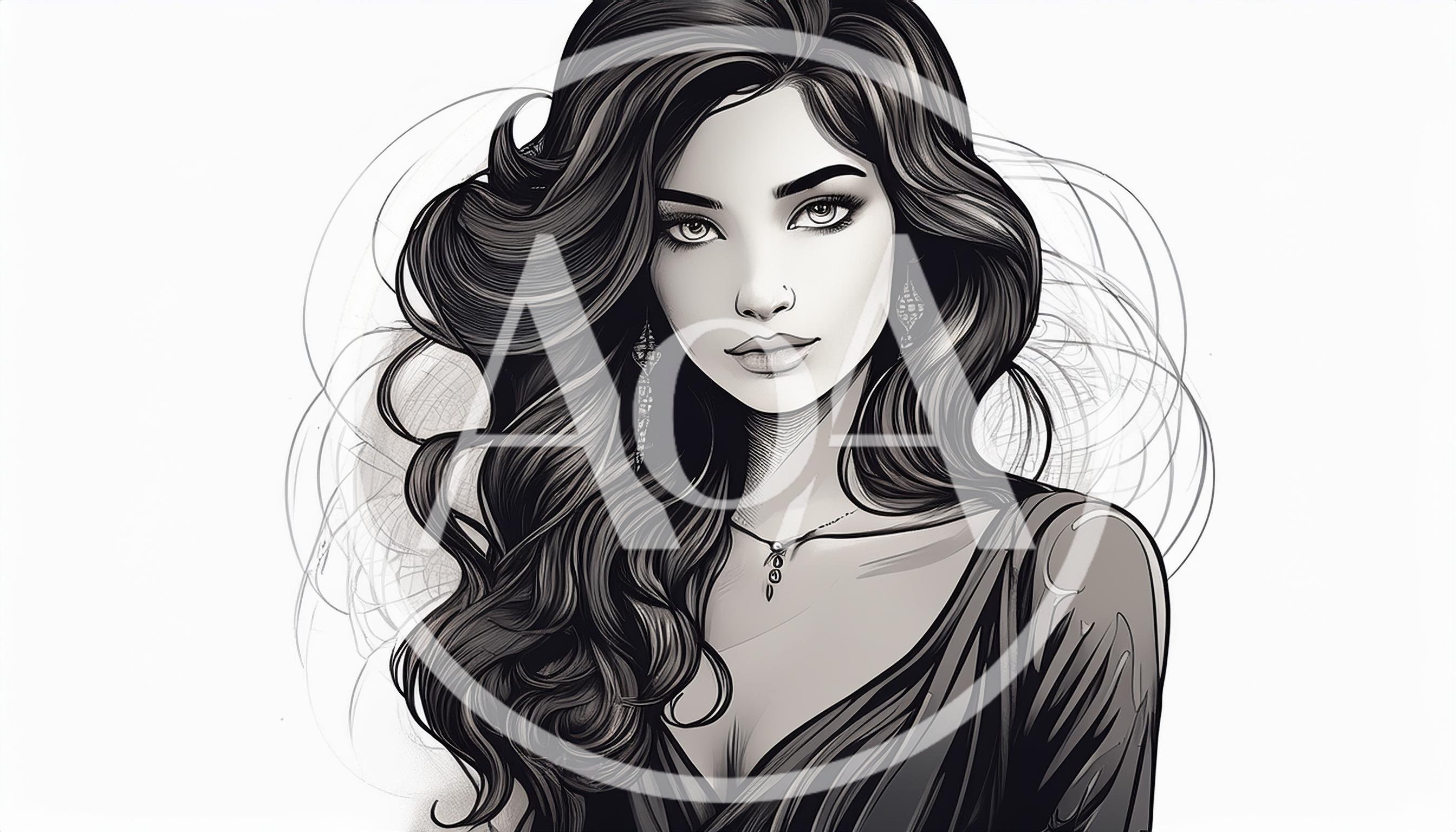 Stylized Illustration Of A Beautiful Woman With Long Hair