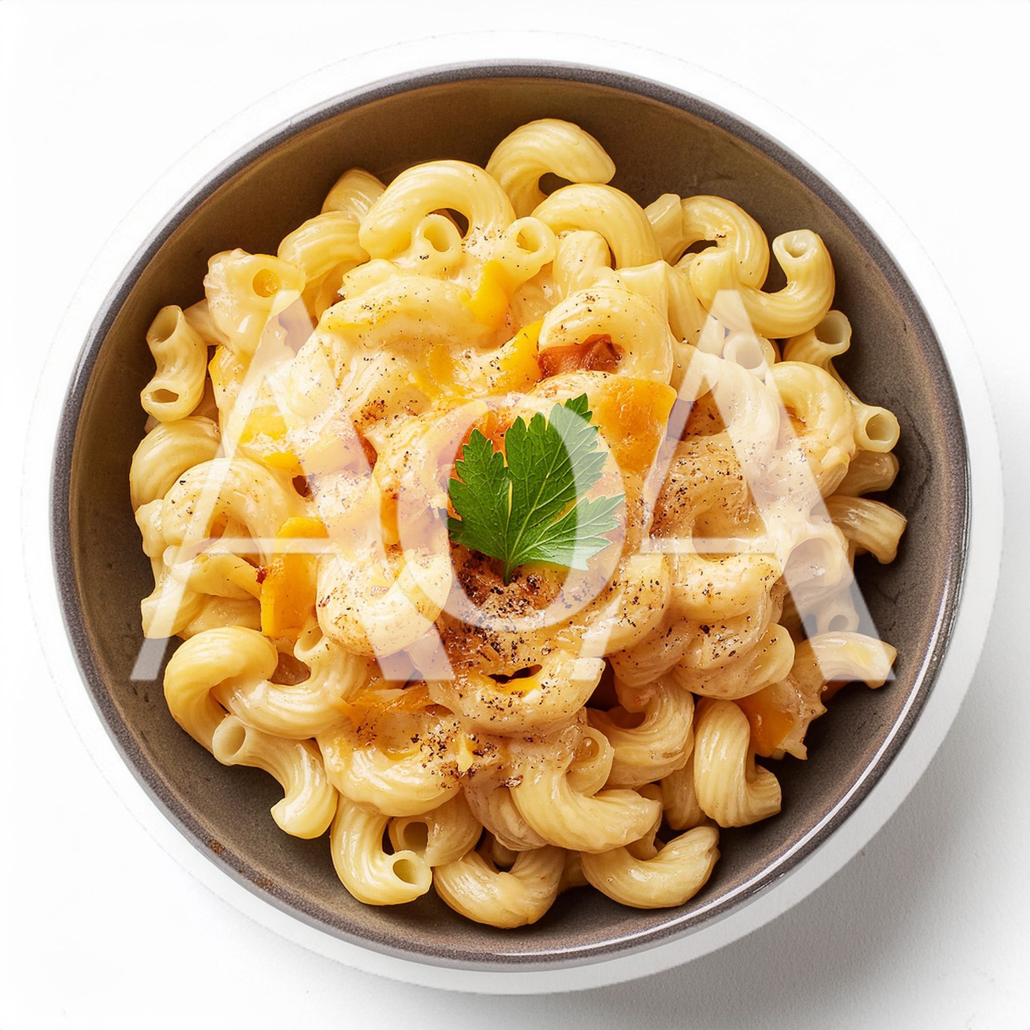 Bowl Of Creamy Macaroni And Cheese With Parsley