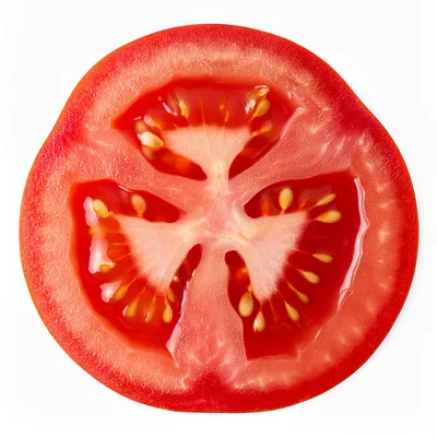 Fresh Red Tomato Slice Isolated On White Background