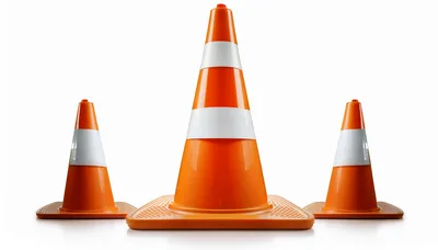 Three Orange Traffic Cones On White Background