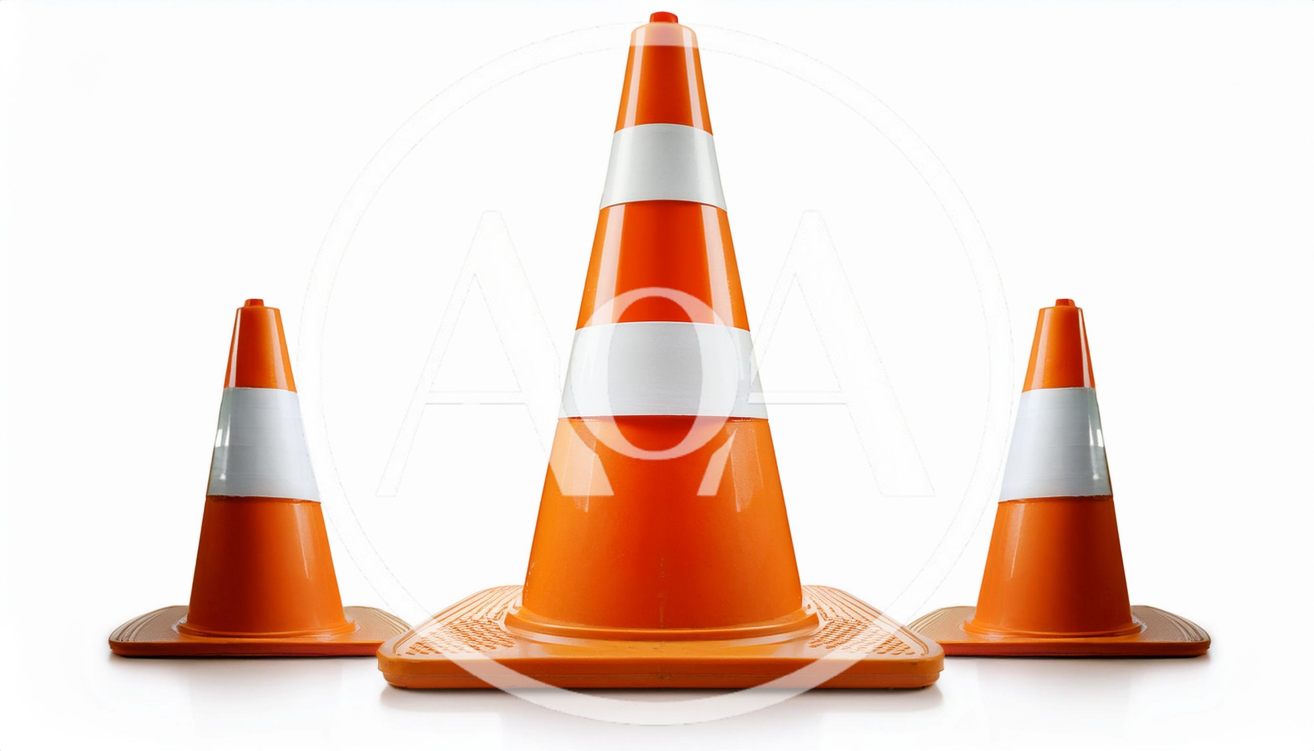 Three Orange Traffic Cones On White Background