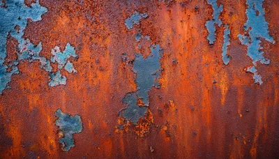 Weathered Metal Surface With Peeling Blue Paint And Rust