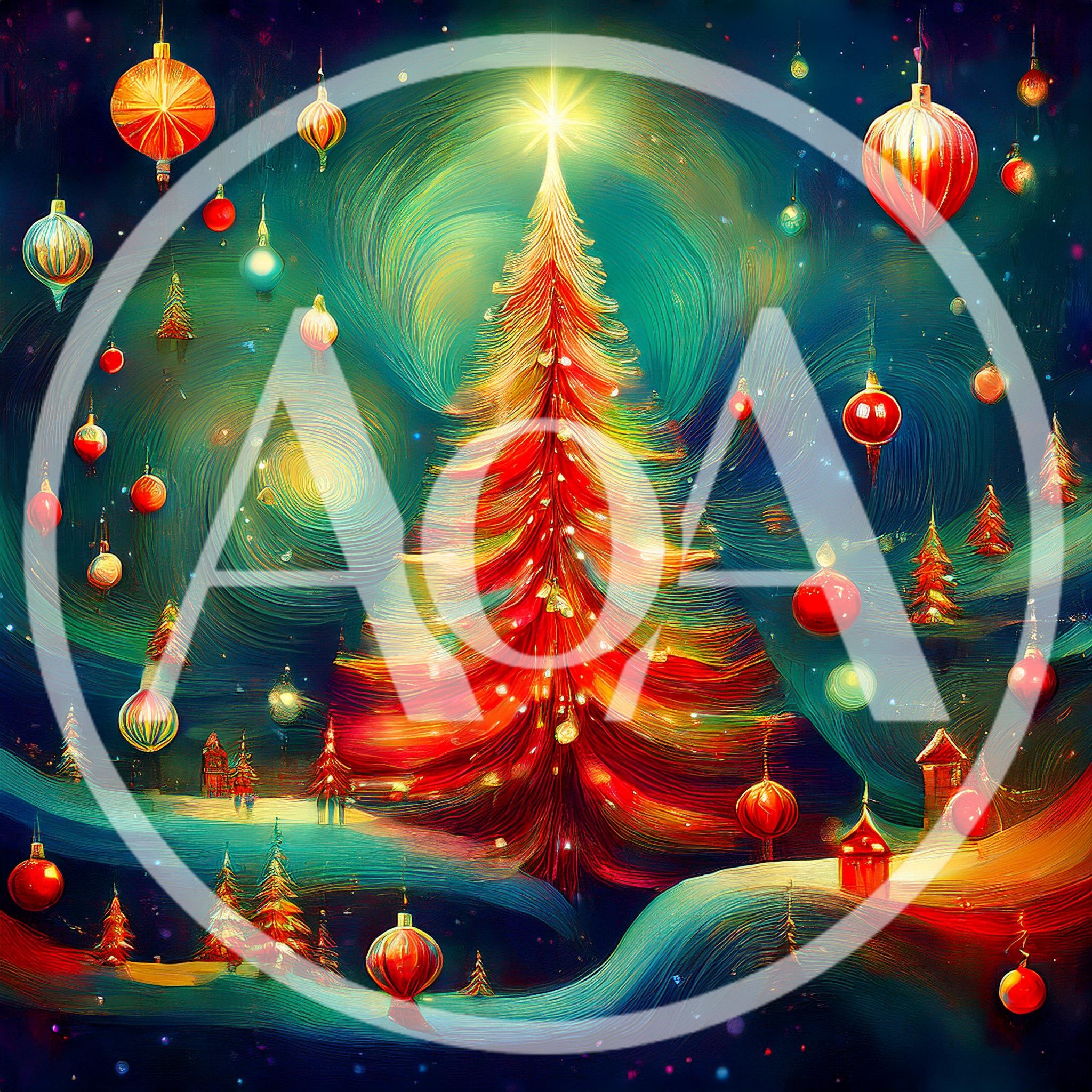 Abstract Impressionist Christmas Tree With Floating Ornaments