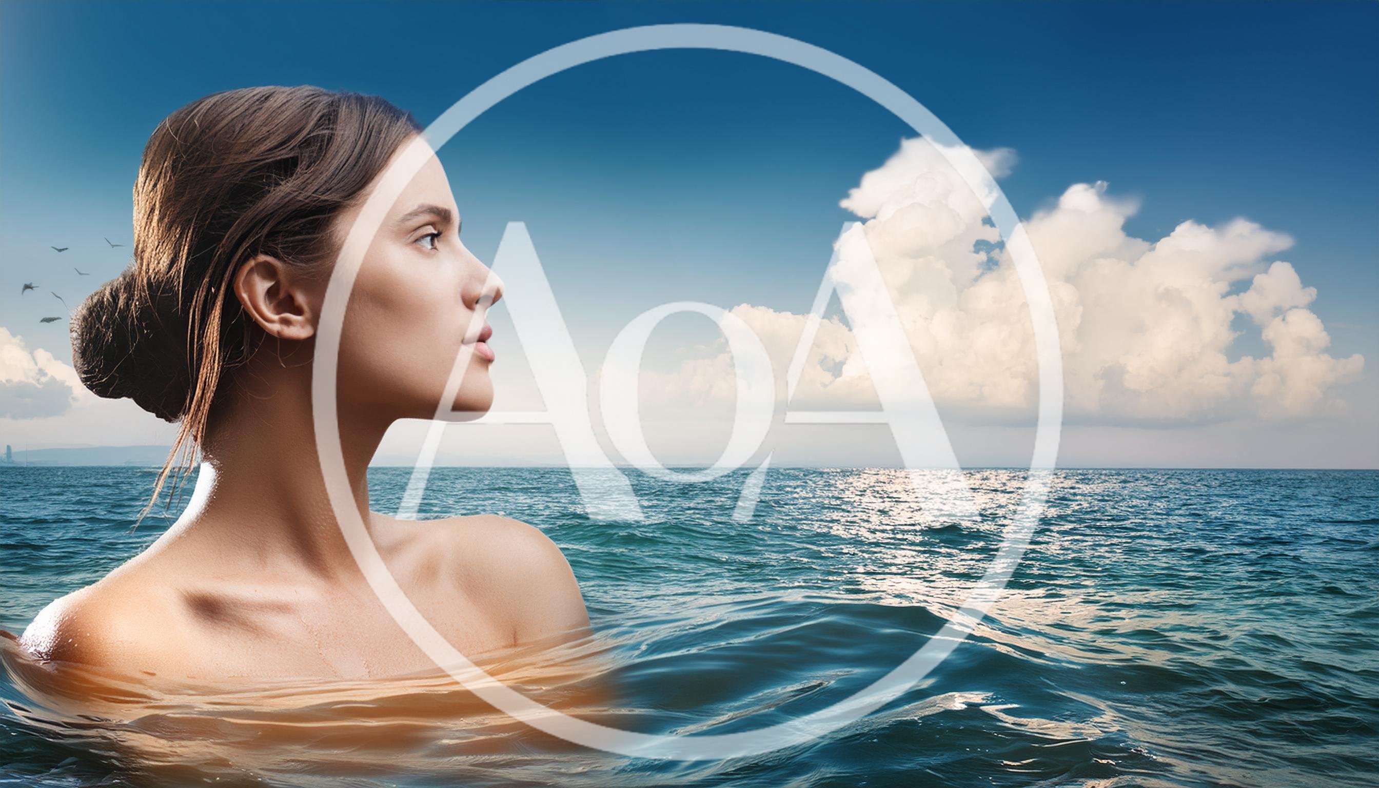Young Woman Swimming In The Ocean At Sunset