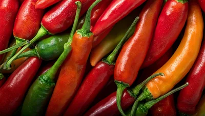 Fresh Red and Green Chili Peppers Background
