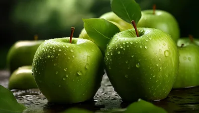 Fresh Green Apples With Water Droplets