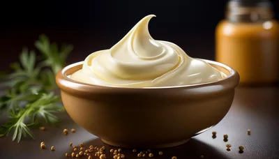 Creamy Mayonnaise In A Brown Ceramic Bowl