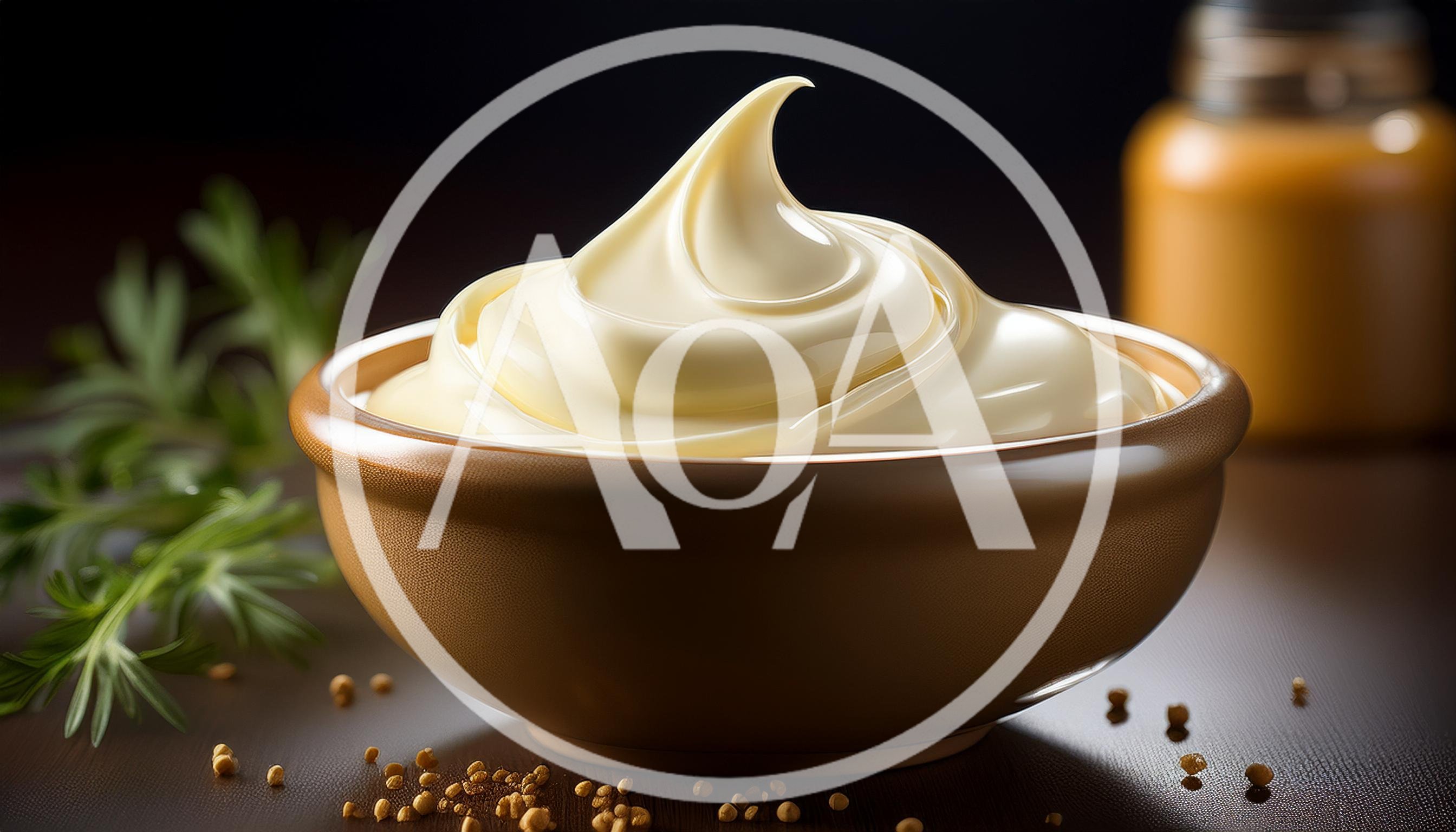 Creamy Mayonnaise In A Brown Ceramic Bowl